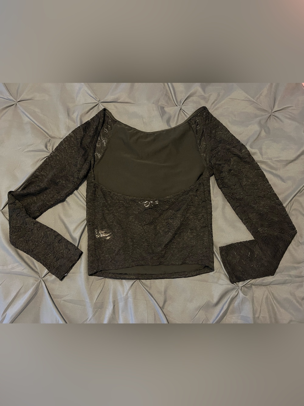 URBAN OUTFITTERS Semi Sheer Lace Long Sleeve Top - Black (L) - Picture 8 of 9